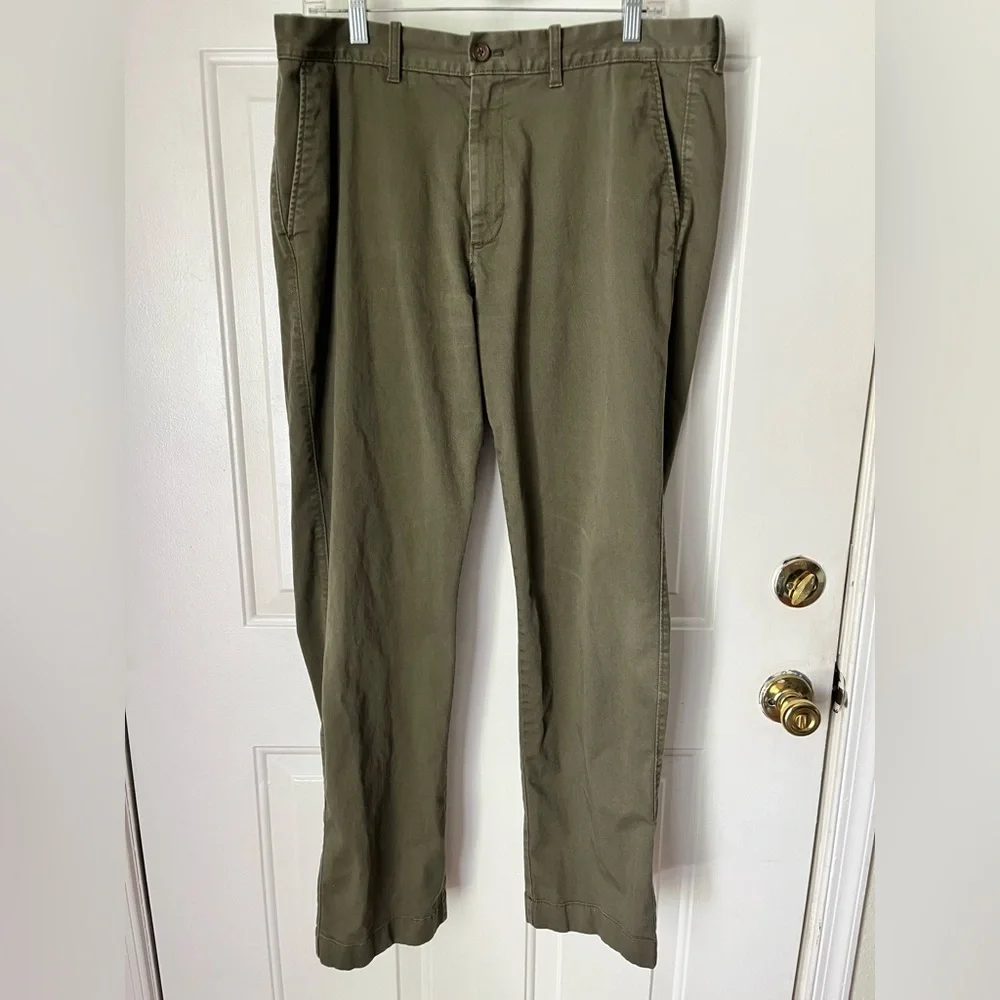 J Crew Mens 36x32 Flex Straight Leg Stretch Chino Pants Olive Green
